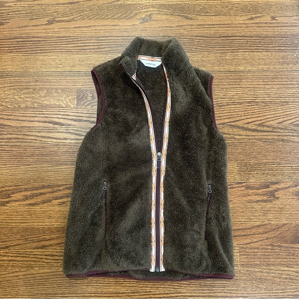 Orvis Brown Fleece/Sherpa Zip Up Vest